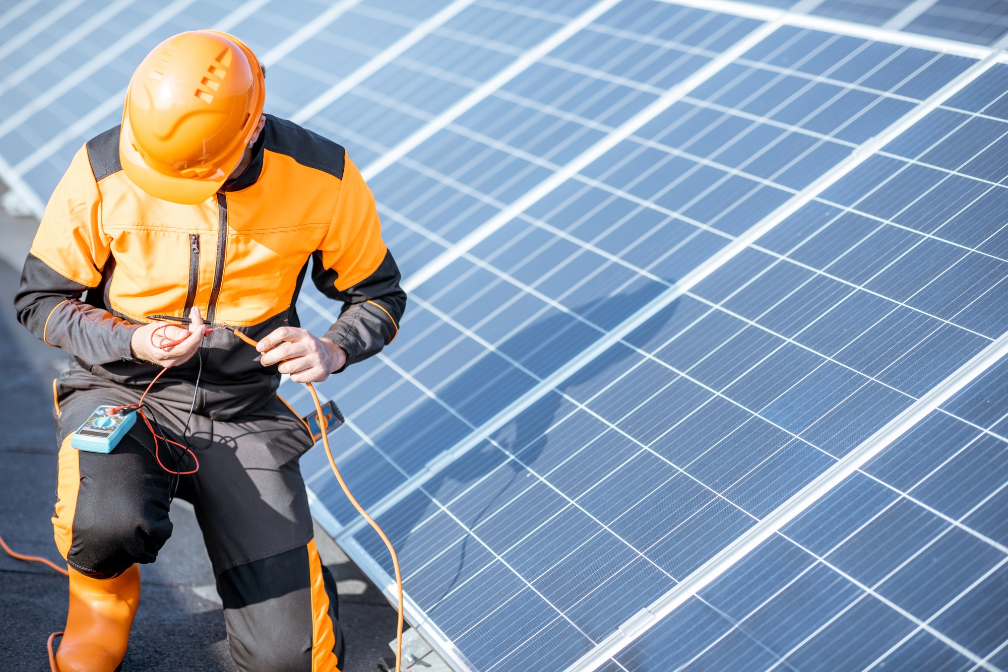 Electrician working on a solar station